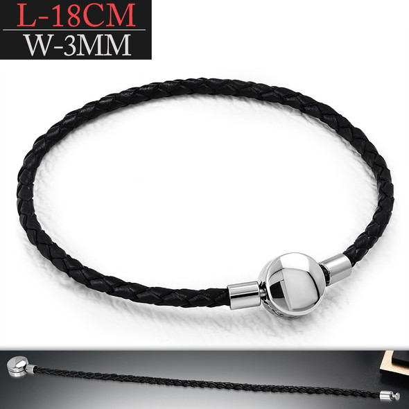 3mm Braided Leather Bracelet with Stainless Steel Round Shaped Barrel Clasp Closure